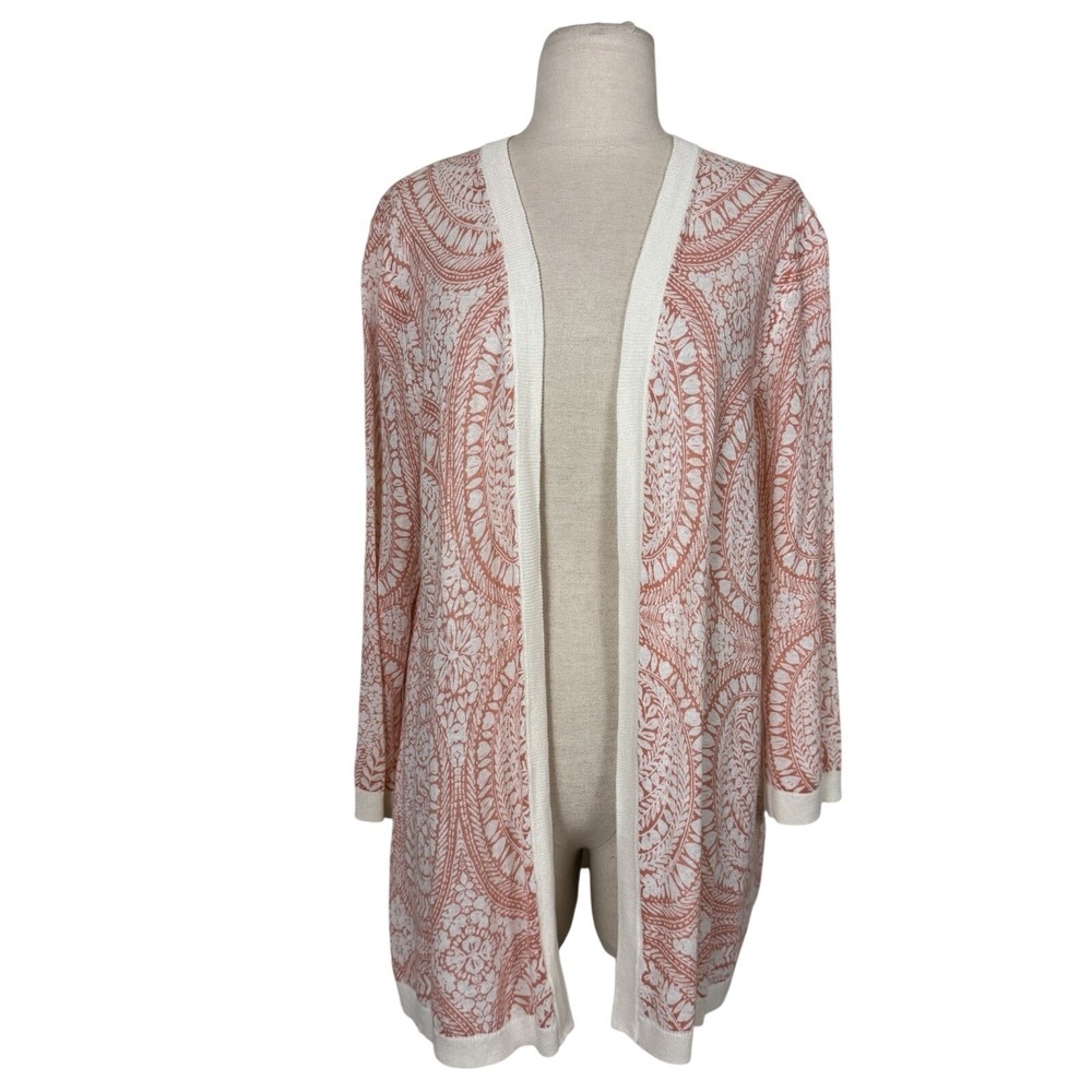 New Talbots Linen Cotton Open Cardigan Sweater Sz L Paisleyβ Floral Lightweight